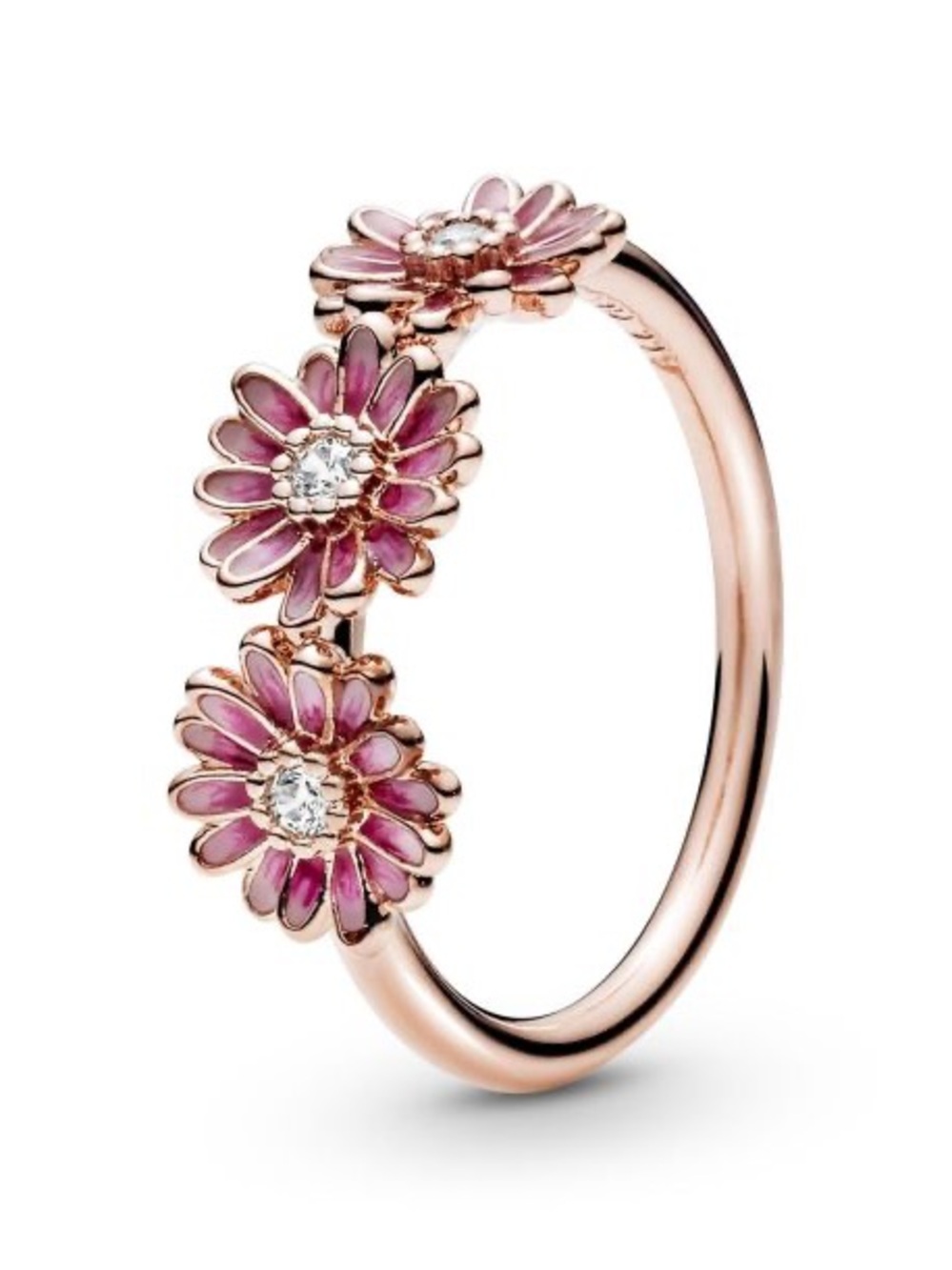 Rose Gold Pink Flower Trio Ring